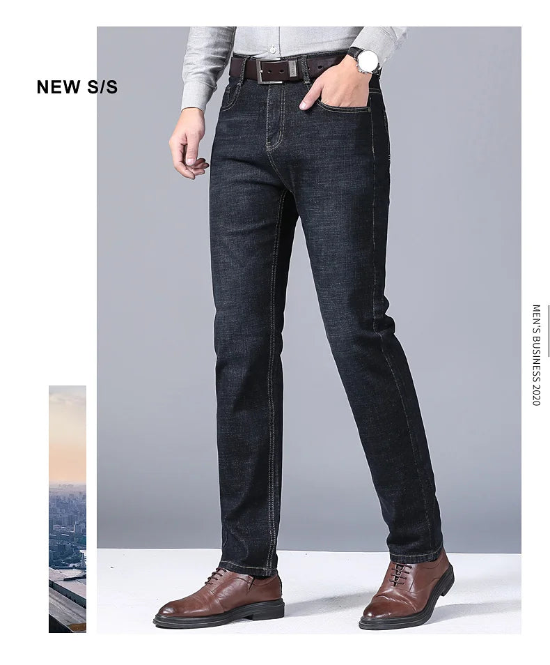 Spring Men Light Luxury Stretch Slim Fit Denim Pants Comfortable Soft Business Fashion Straight Casual Jeans Autumn Brand Clothi
