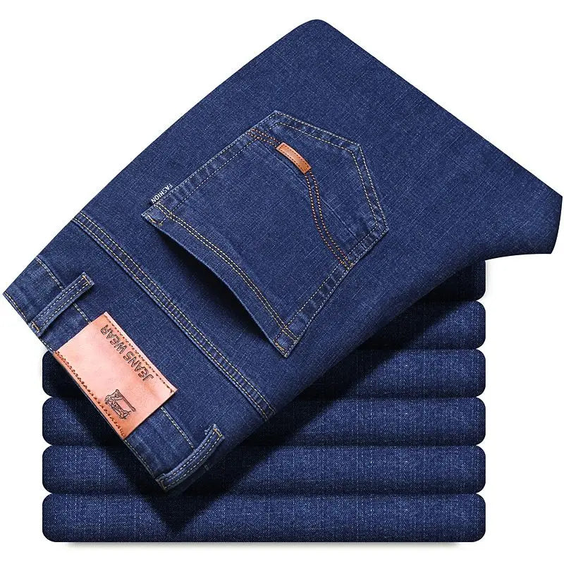 Spring Men Light Luxury Stretch Slim Fit Denim Pants Comfortable Soft Business Fashion Straight Casual Jeans Autumn Brand Clothi