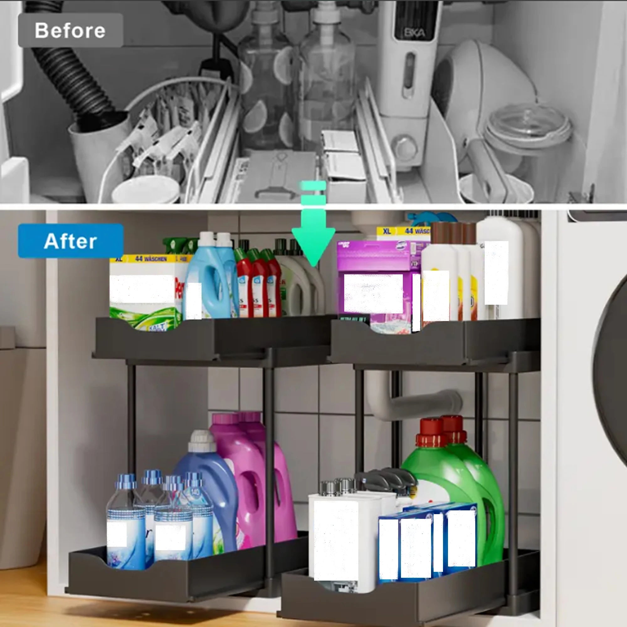 2-Tier Sliding Pull-Out Kitchen Storage Rack - Non-Slip Multifunctional Drawer Organizer for Under-Sink and Countertop Storage