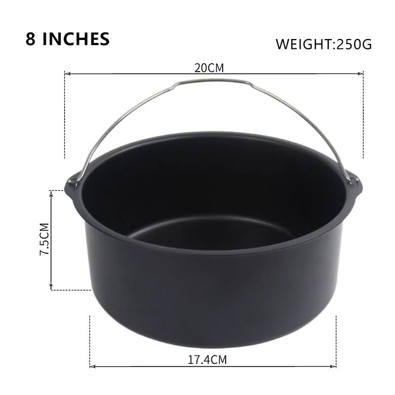 8/7/6 Inch Non-Stick Baking Mold Air Fryer Pot Round Tray Pan Roasting Pizza Cake Basket Bakeware Kitchen Bar Cooking Accessory