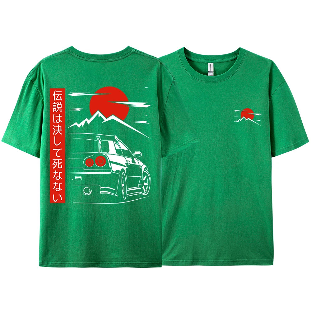 Japanese Style Car JDM Culture GTR Racing T Shirts Men Women Street Wear Original Design Oversized 100% Cotton Couple Tops Tees