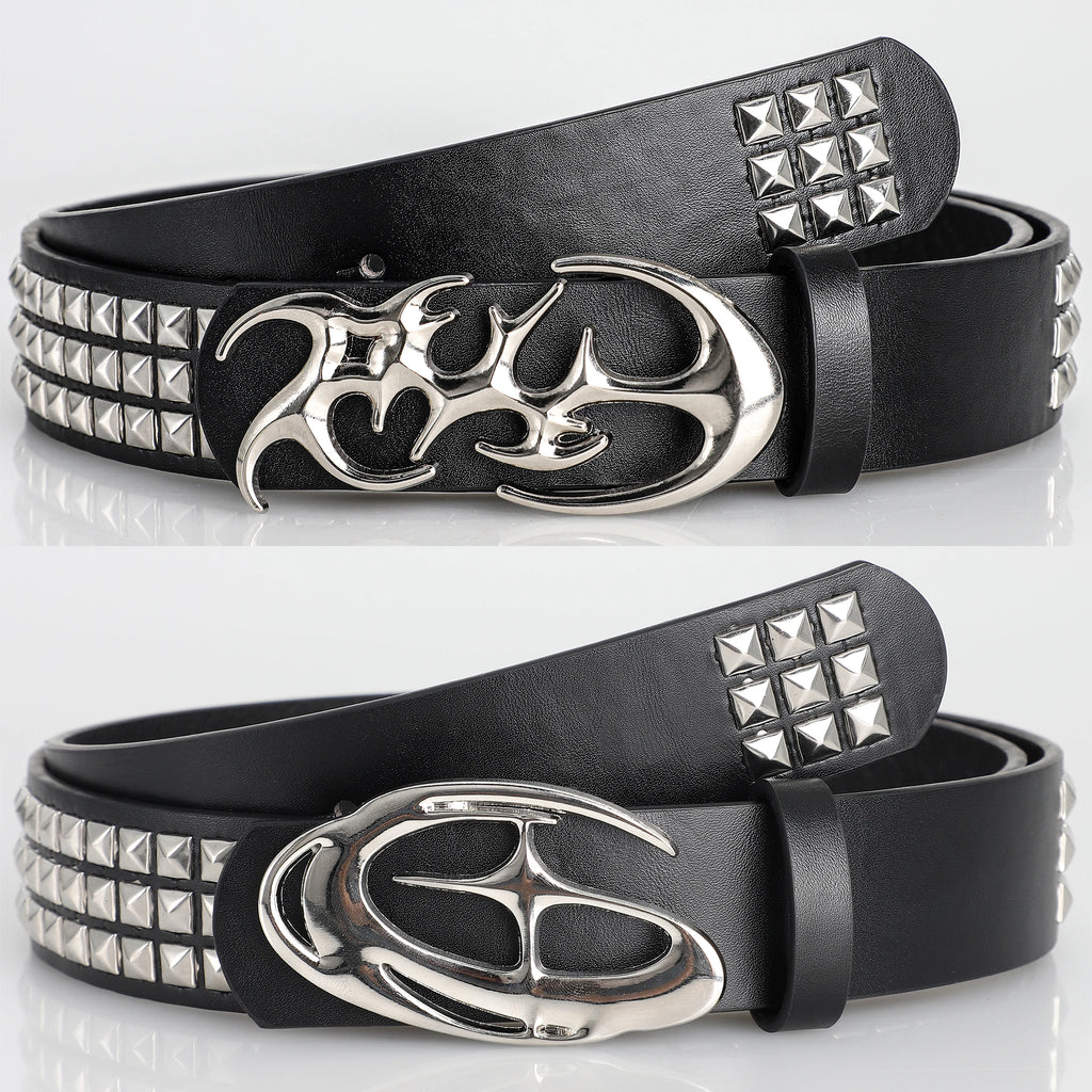 New Stylish Hollow Irregular Buckle Belts - Trendy Rivet Accessory For Gift Giving or Personal Style-Metal Pyramid For Women Men