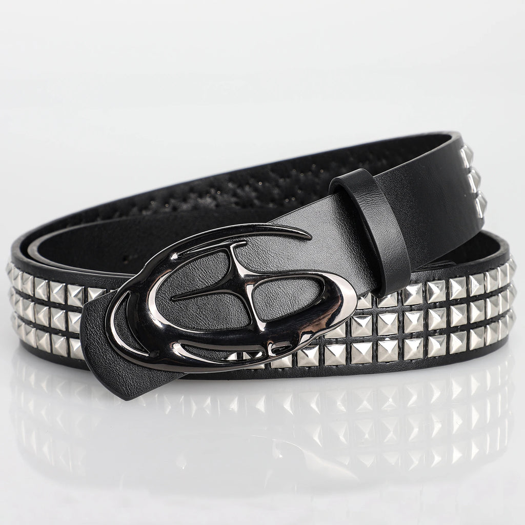New Stylish Hollow Irregular Buckle Belts - Trendy Rivet Accessory For Gift Giving or Personal Style-Metal Pyramid For Women Men