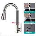 Stainless steel kitchen faucet, single-hole pull-out spout, kitchen sink mixing faucet, 360° rotating cleaning faucet