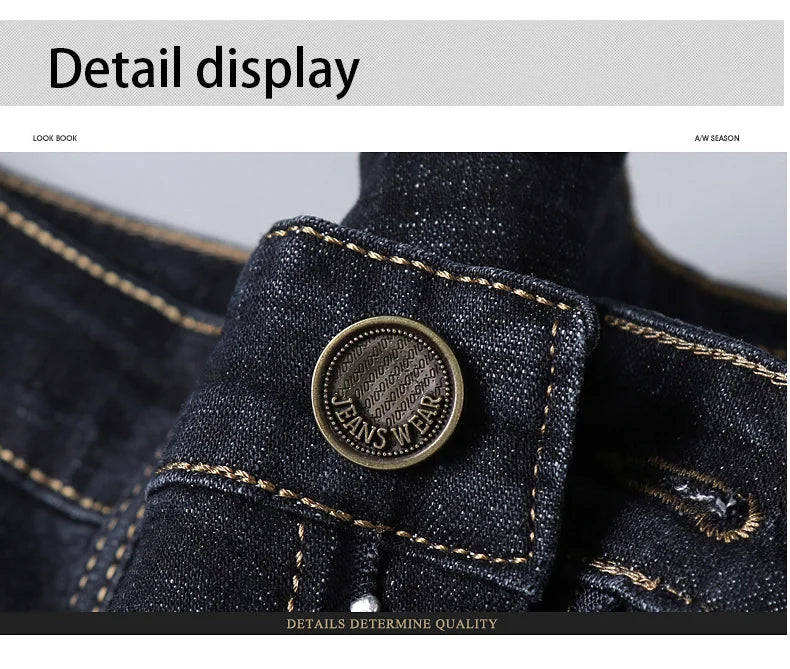 Spring Men Light Luxury Stretch Slim Fit Denim Pants Comfortable Soft Business Fashion Straight Casual Jeans Autumn Brand Clothi