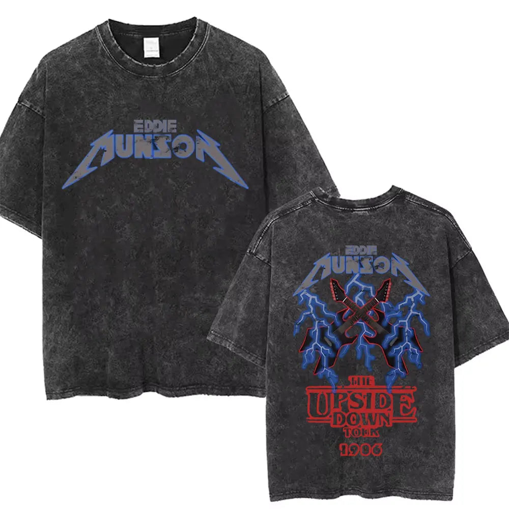 Washed Vintage The Demogorgon Cannibal Flower Monster Graphic T-shirt Eddie Munson T Shirts Men Women Casual Oversized T-shirts