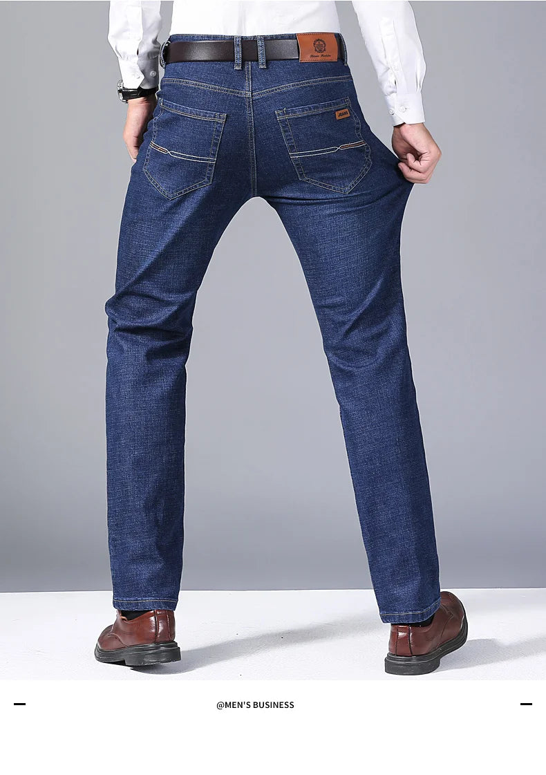 Spring Men Light Luxury Stretch Slim Fit Denim Pants Comfortable Soft Business Fashion Straight Casual Jeans Autumn Brand Clothi