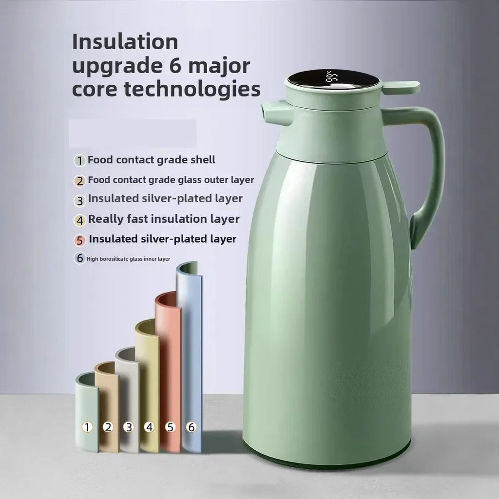 Digital Display Thermal Kettle for Household Thermos Vacuum Flasks with Glass Liner Large Capacity Water Bottle for Coffee