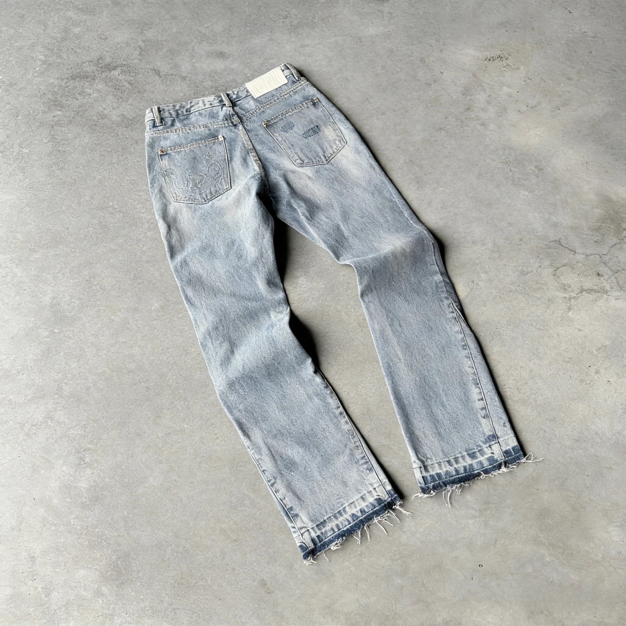 Y2K Vintage Slim Fit Jeans Trendy Washed Men Women Harajuku Hip Hop Straight Leg Pants Gothic Fringed Casual Micro Flared Pants