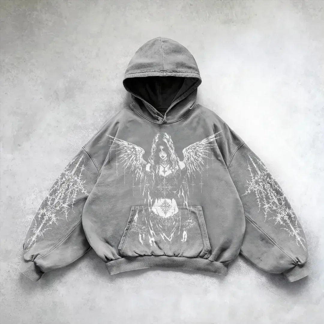 Y2k Vintage Hoodie Women Fashion Print Zip Up Hoodies New Harajuku Hip Hop Long Sleeve Coats Loose Hooded Sweatshirt Streetwear