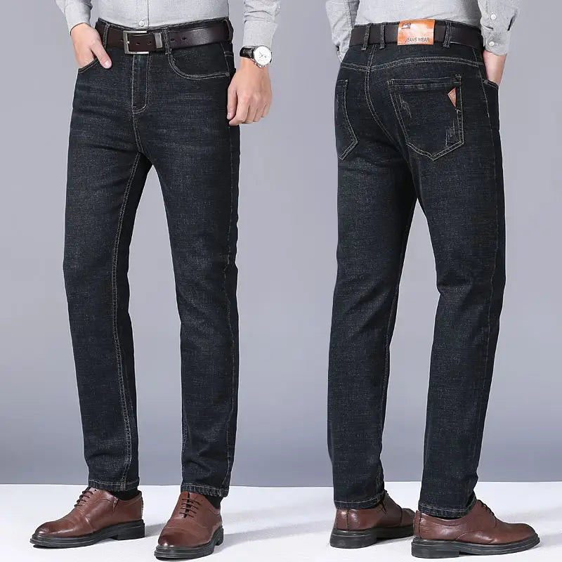 Spring Men Light Luxury Stretch Slim Fit Denim Pants Comfortable Soft Business Fashion Straight Casual Jeans Autumn Brand Clothi