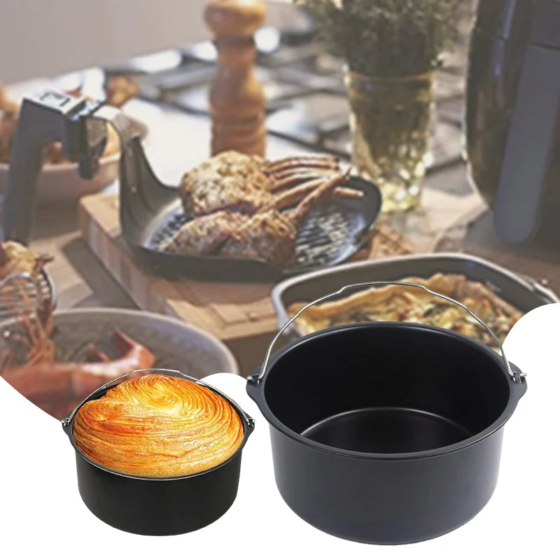 8/7/6 Inch Non-Stick Baking Mold Air Fryer Pot Round Tray Pan Roasting Pizza Cake Basket Bakeware Kitchen Bar Cooking Accessory