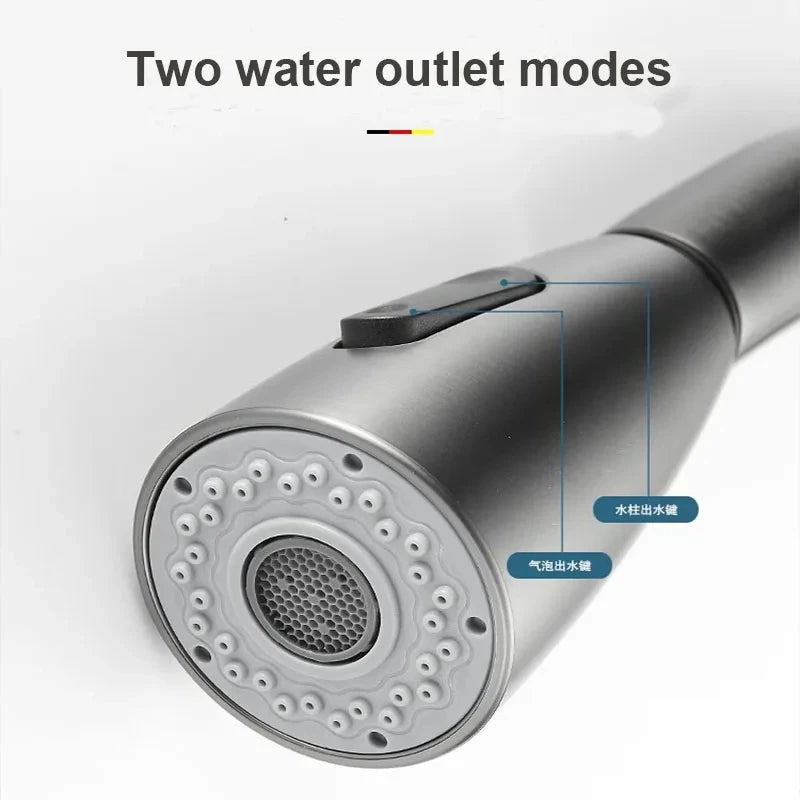 Stainless steel kitchen faucet, single-hole pull-out spout, kitchen sink mixing faucet, 360° rotating cleaning faucet