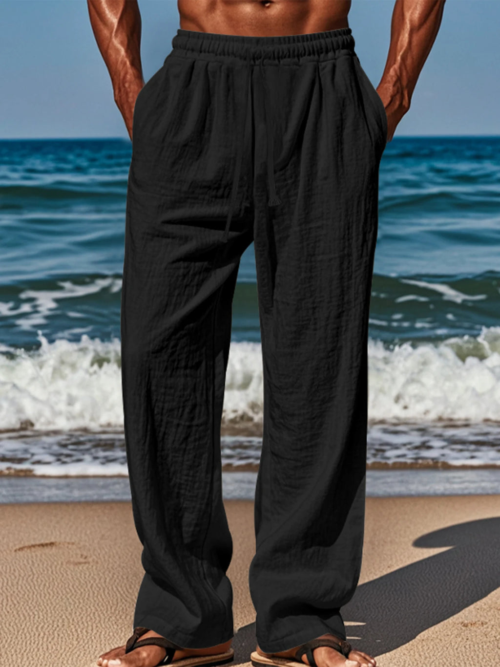 Men s Lightweight Linen Blend Pants with Elastic Waistband and Relaxed Fit for Summer Beach Vacation Casual Wear