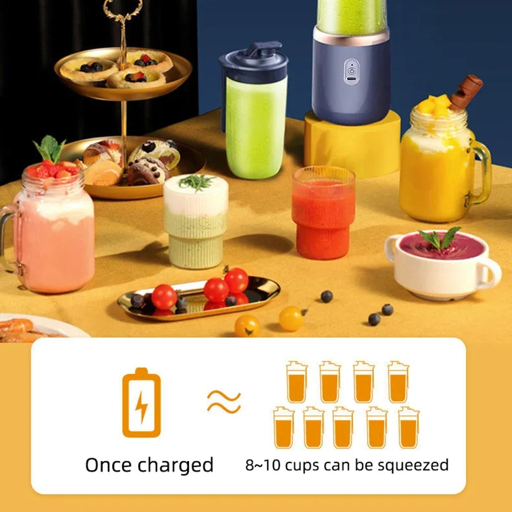Electric Portable Blender Bottle with 6 Blades Multifunctional Fresh Juice Smoothie Maker Ice Crush Cup Food Processor