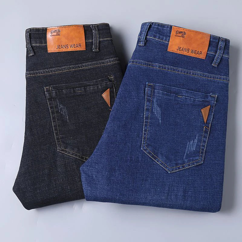 Spring Men Light Luxury Stretch Slim Fit Denim Pants Comfortable Soft Business Fashion Straight Casual Jeans Autumn Brand Clothi