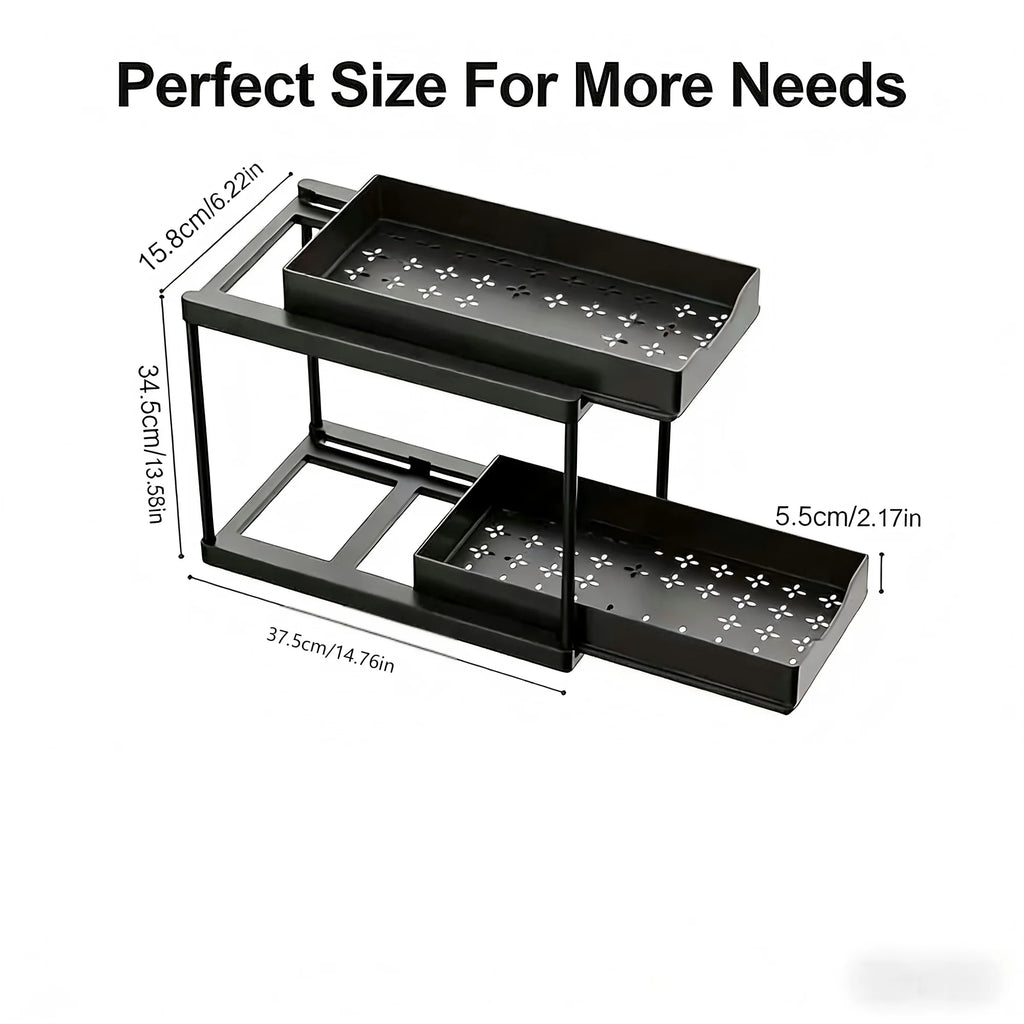 2-Tier Sliding Pull-Out Kitchen Storage Rack - Non-Slip Multifunctional Drawer Organizer for Under-Sink and Countertop Storage
