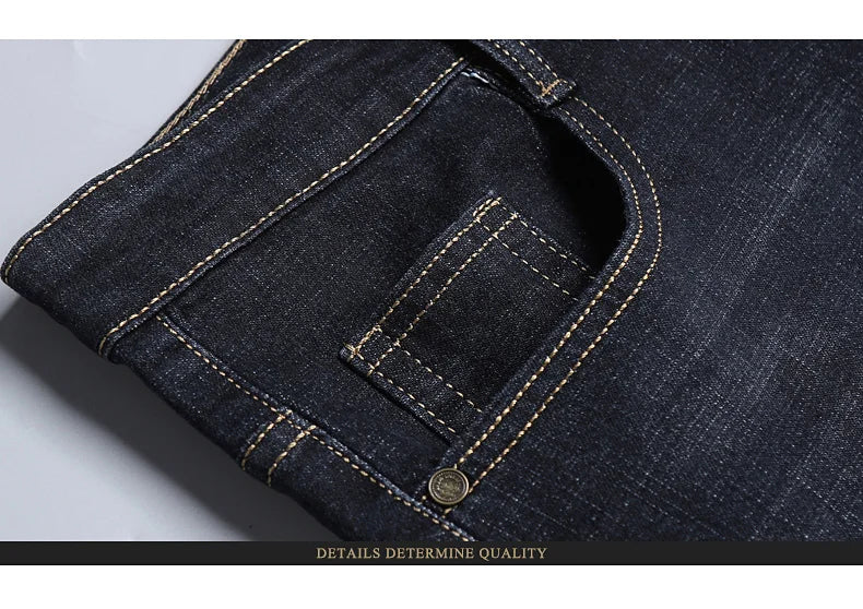 Spring Men Light Luxury Stretch Slim Fit Denim Pants Comfortable Soft Business Fashion Straight Casual Jeans Autumn Brand Clothi