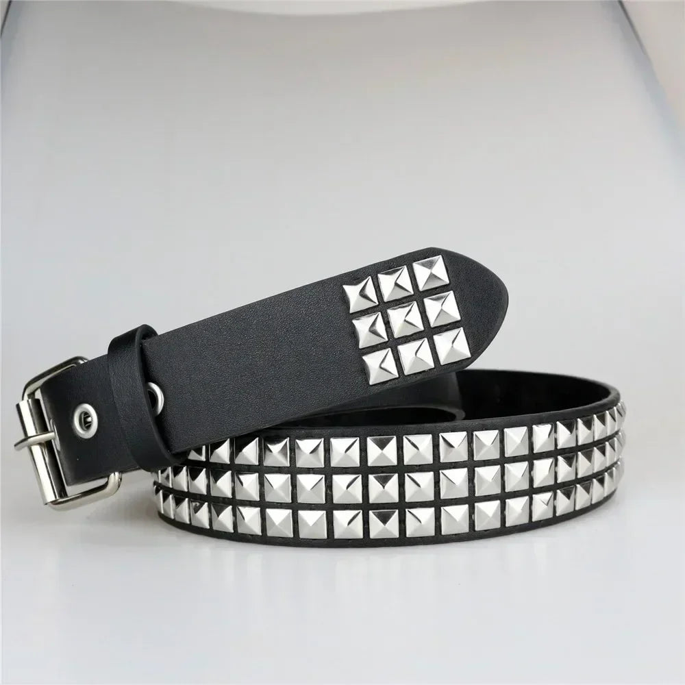 2024 New Square Bead Rivet Belt Metal Pyramid Belt Men and Women Punk Hardware Jeans Belt Y2K Belt Designer Belt Women's Belts