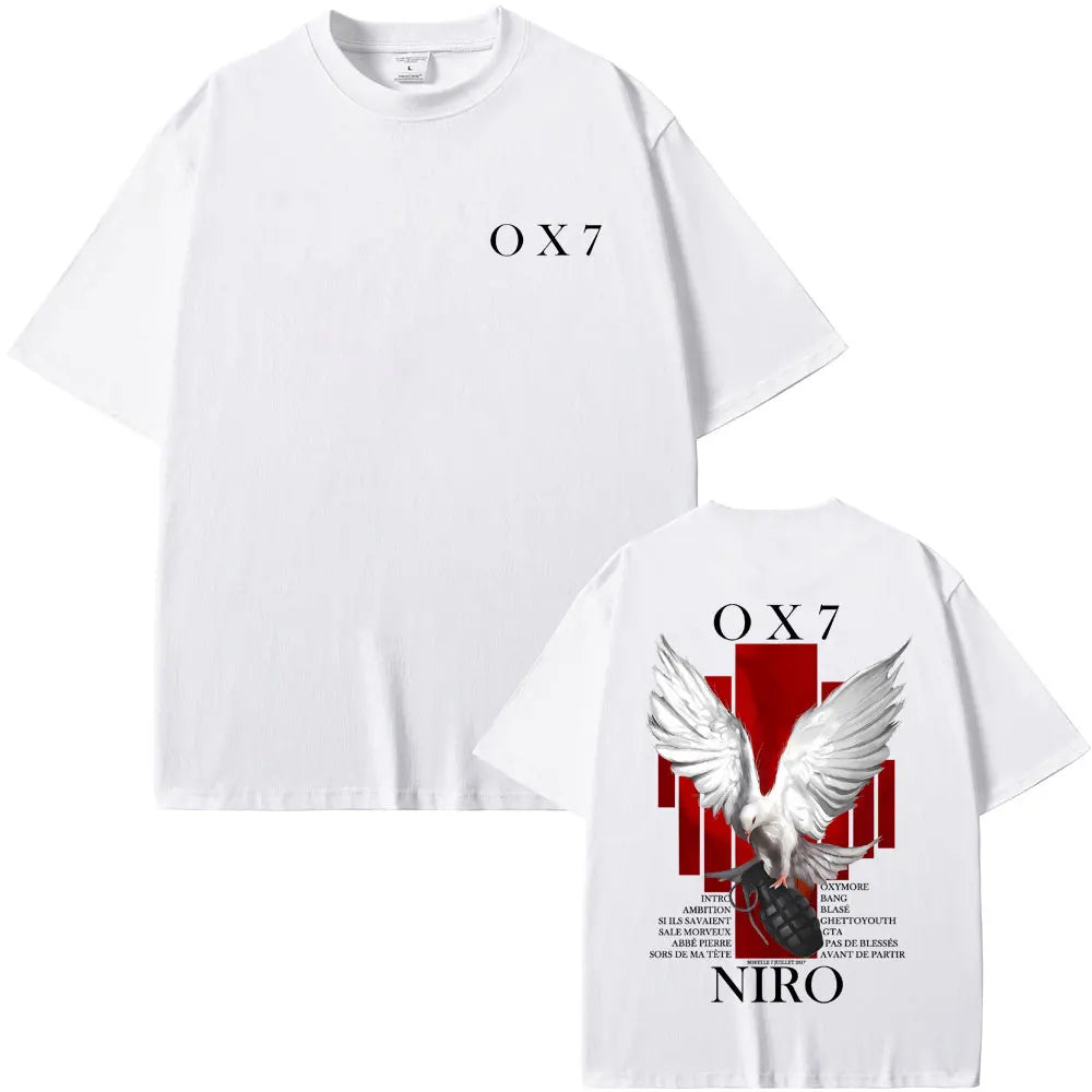 Rapper Niro OX7 Album Graphic T-shirt Men Women Hip Hop Fashion Pop Music T-shirts Male Casual Cotton Vintage T Shirt Streetwear