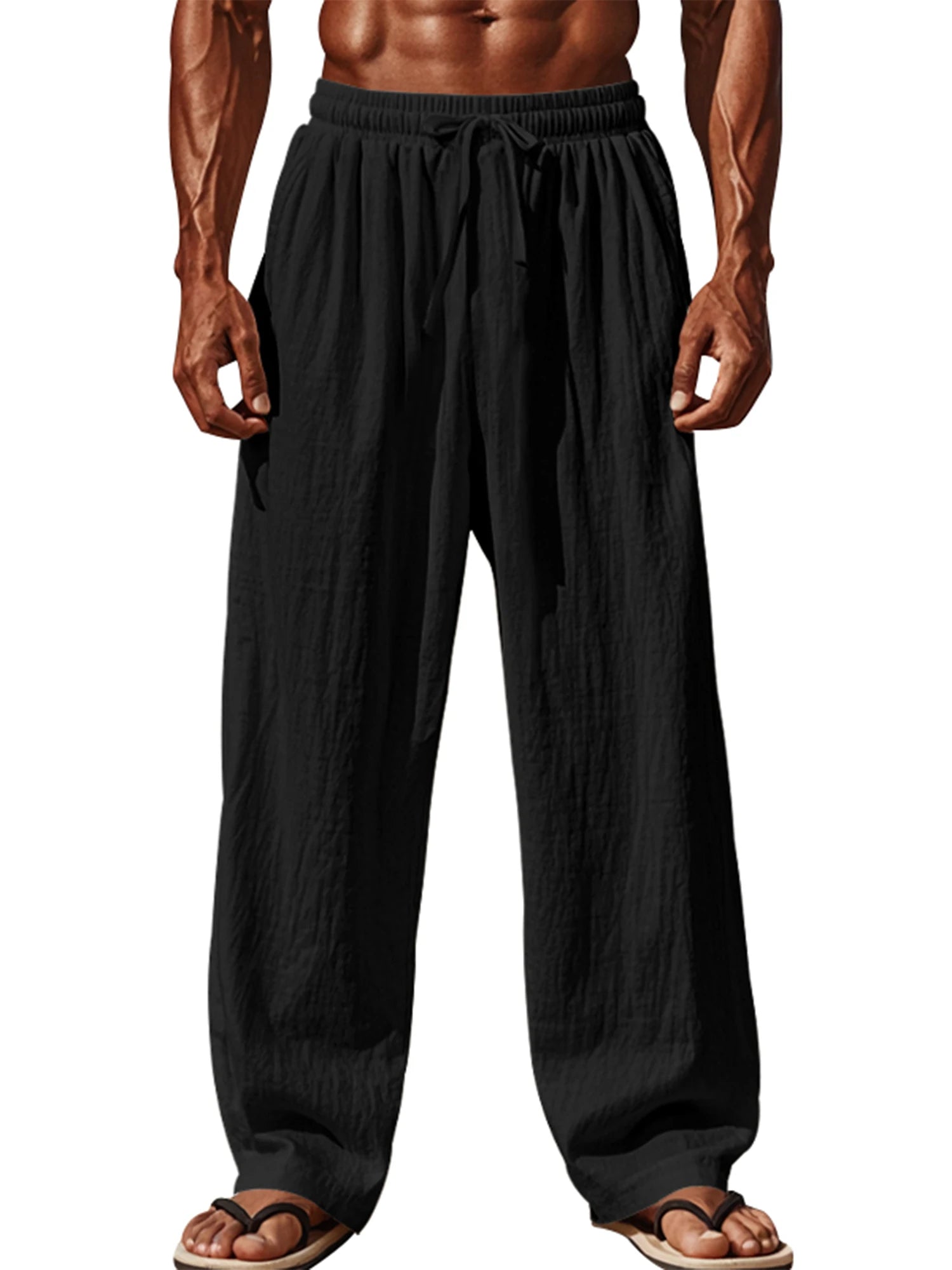 Men s Lightweight Linen Blend Pants with Elastic Waistband and Relaxed Fit for Summer Beach Vacation Casual Wear