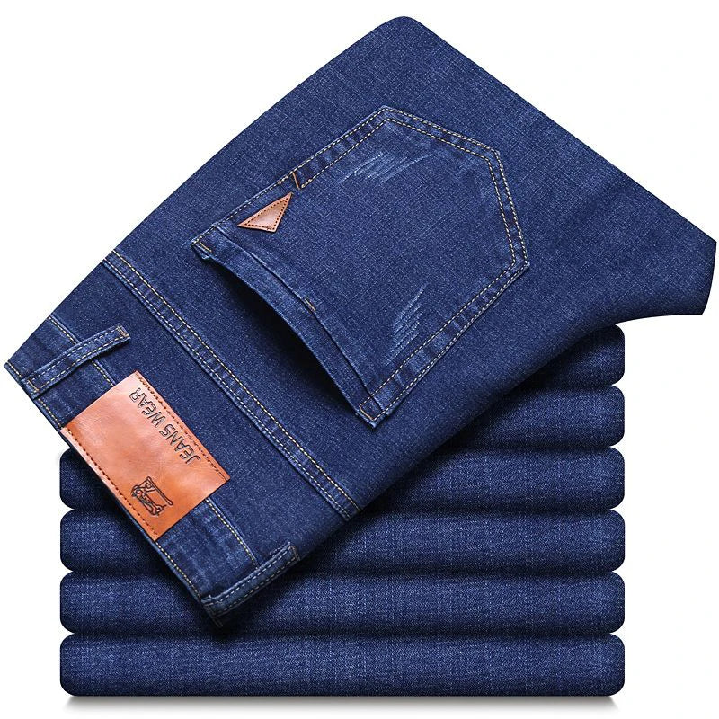 Spring Men Light Luxury Stretch Slim Fit Denim Pants Comfortable Soft Business Fashion Straight Casual Jeans Autumn Brand Clothi