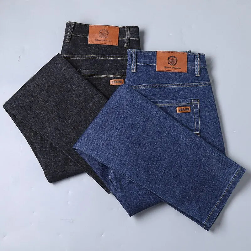 Spring Men Light Luxury Stretch Slim Fit Denim Pants Comfortable Soft Business Fashion Straight Casual Jeans Autumn Brand Clothi