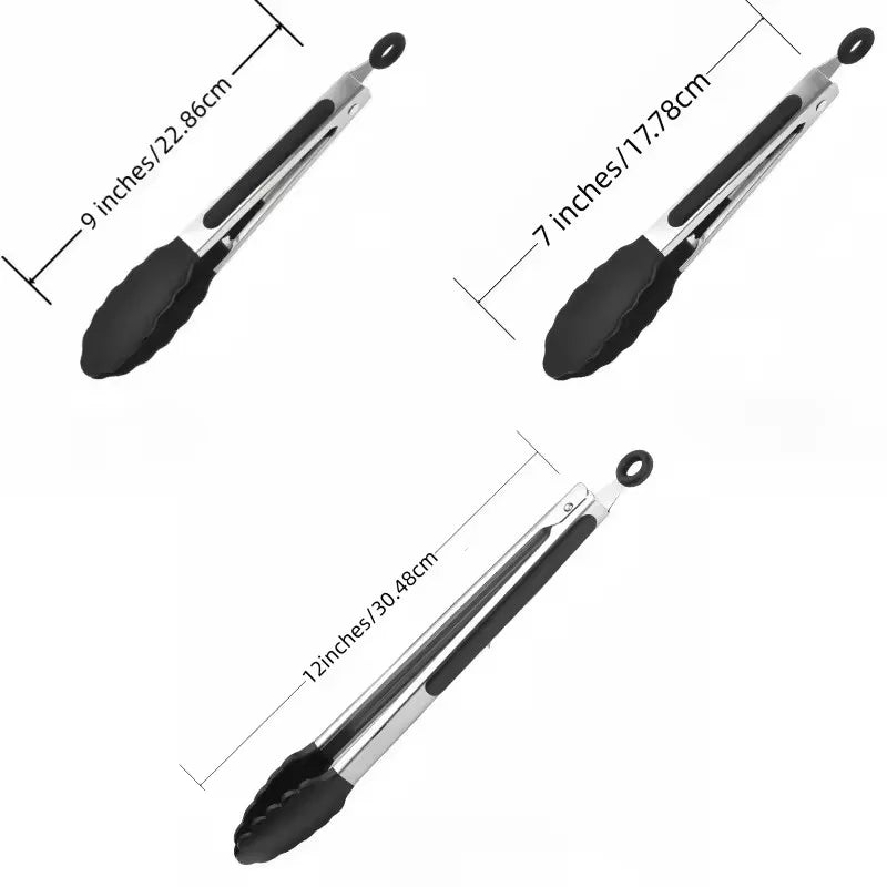 7/9/12inch Silicone Non-slip BBQ Grilling Tongs Salad Bread Cooking Clip Clamp Serving Utensils Kitchen Stainless Steel Tong