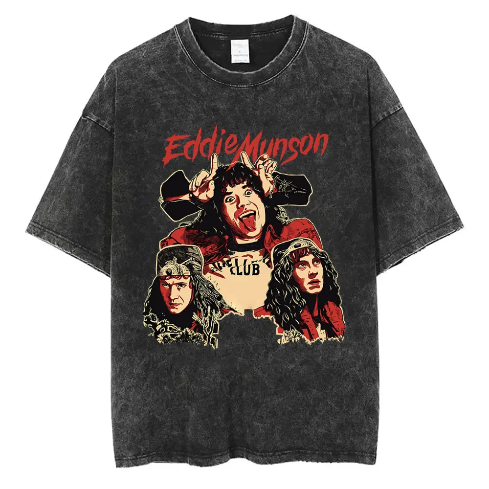 Washed Vintage The Demogorgon Cannibal Flower Monster Graphic T-shirt Eddie Munson T Shirts Men Women Casual Oversized T-shirts