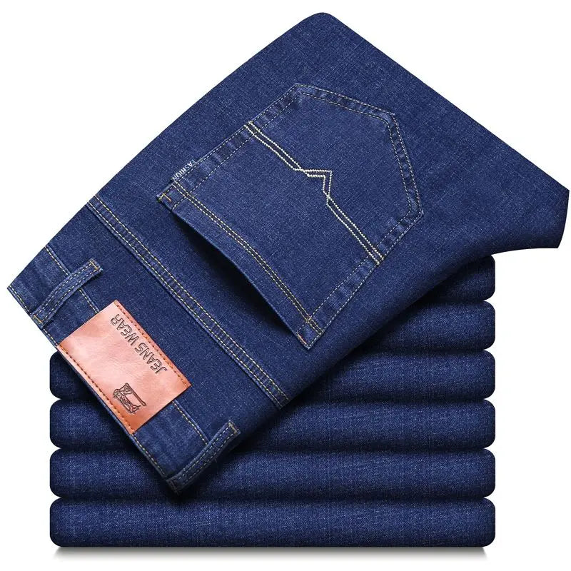 Spring Men Light Luxury Stretch Slim Fit Denim Pants Comfortable Soft Business Fashion Straight Casual Jeans Autumn Brand Clothi