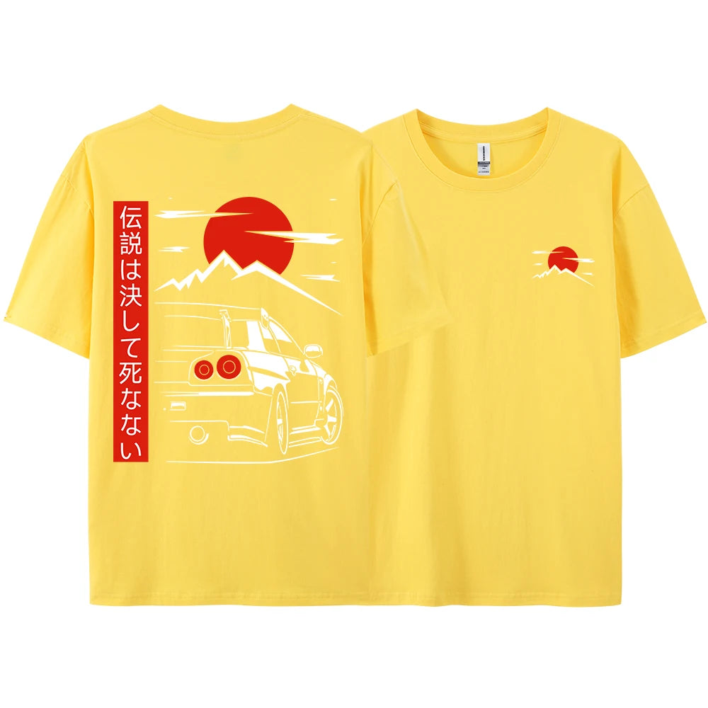 Japanese Style Car JDM Culture GTR Racing T Shirts Men Women Street Wear Original Design Oversized 100% Cotton Couple Tops Tees