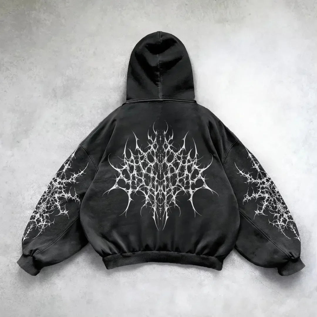 Y2k Vintage Hoodie Women Fashion Print Zip Up Hoodies New Harajuku Hip Hop Long Sleeve Coats Loose Hooded Sweatshirt Streetwear