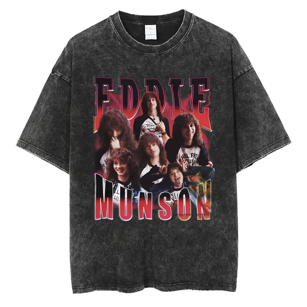 Washed Vintage The Demogorgon Cannibal Flower Monster Graphic T-shirt Eddie Munson T Shirts Men Women Casual Oversized T-shirts
