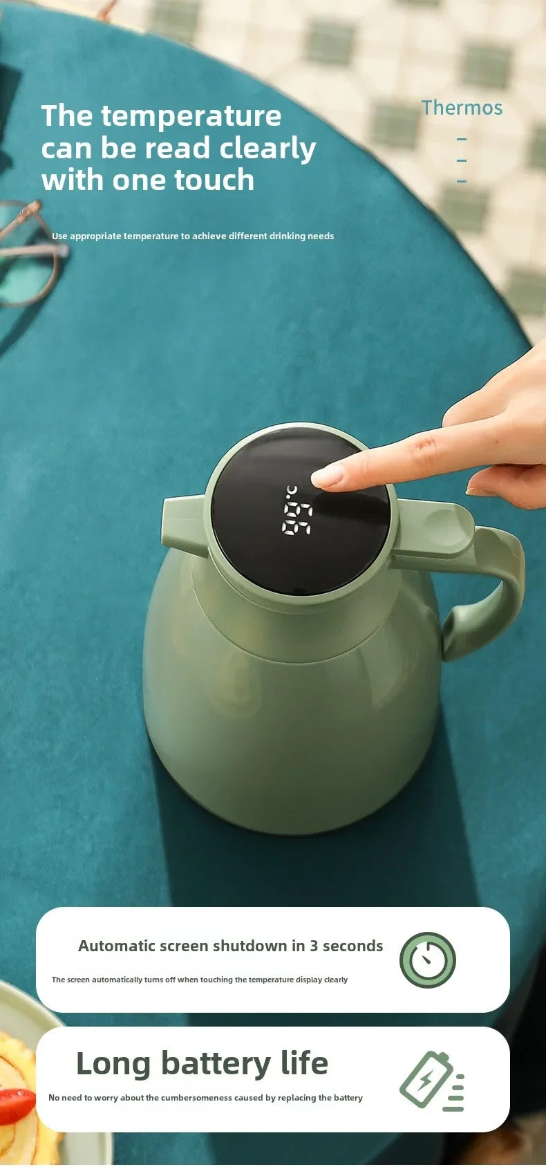 Digital Display Thermal Kettle for Household Thermos Vacuum Flasks with Glass Liner Large Capacity Water Bottle for Coffee