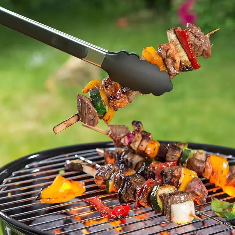 7/9/12inch Silicone Non-slip BBQ Grilling Tongs Salad Bread Cooking Clip Clamp Serving Utensils Kitchen Stainless Steel Tong
