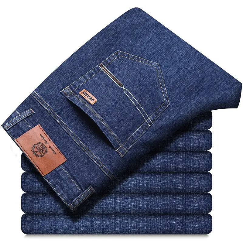 Spring Men Light Luxury Stretch Slim Fit Denim Pants Comfortable Soft Business Fashion Straight Casual Jeans Autumn Brand Clothi