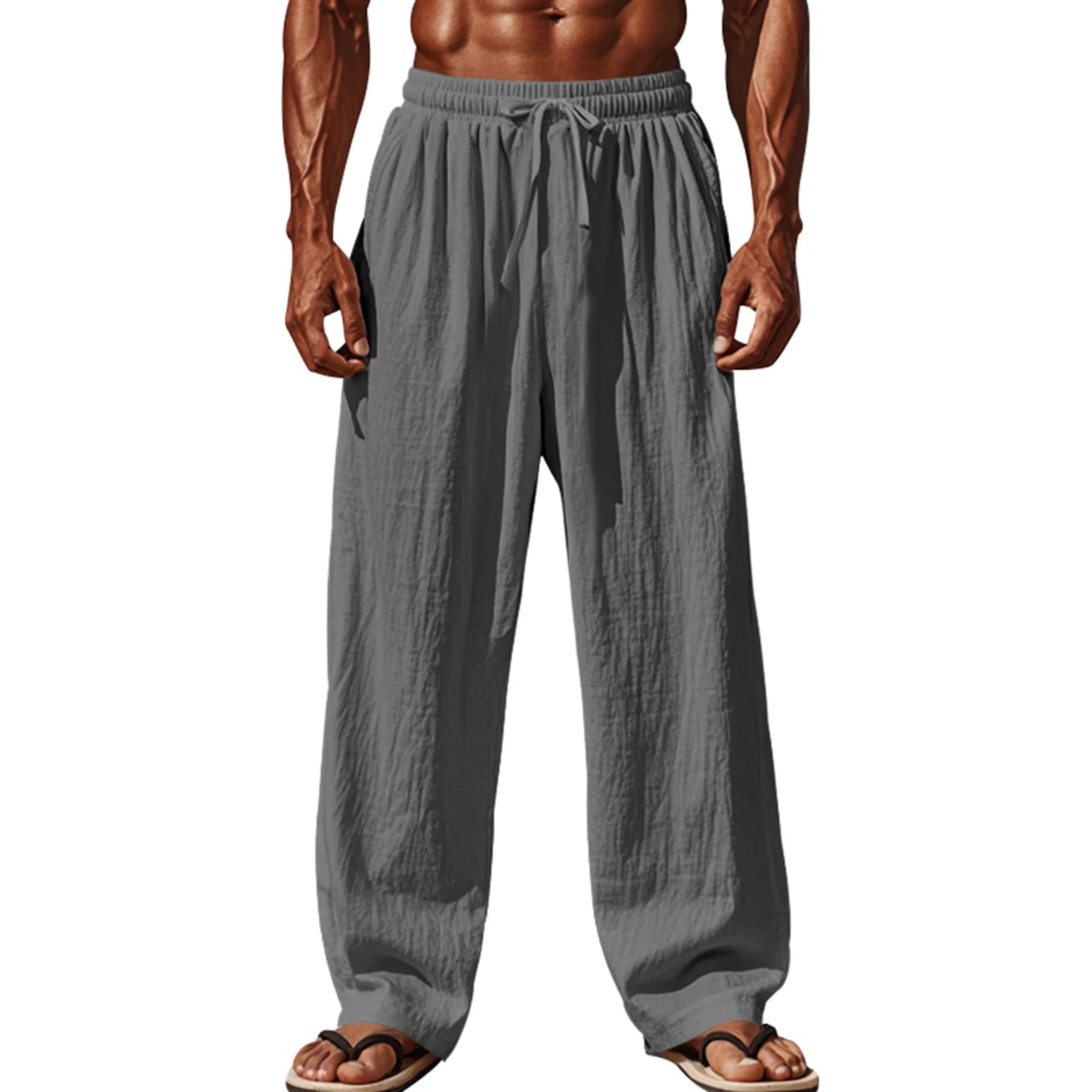 Men s Lightweight Linen Blend Pants with Elastic Waistband and Relaxed Fit for Summer Beach Vacation Casual Wear