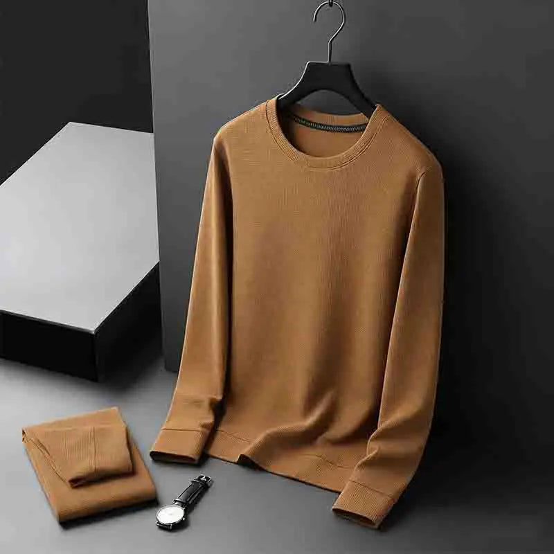 2026 New Arrival Men's Basic Solid Crew Neck Sweater Breathable Long Sleeve Knit Pullover