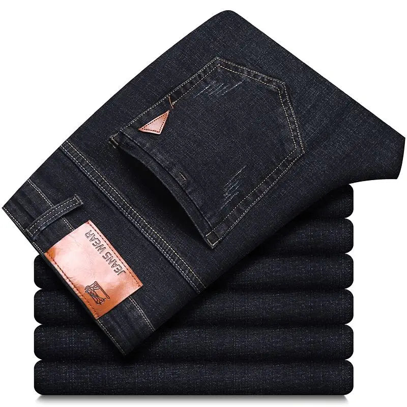 Spring Men Light Luxury Stretch Slim Fit Denim Pants Comfortable Soft Business Fashion Straight Casual Jeans Autumn Brand Clothi