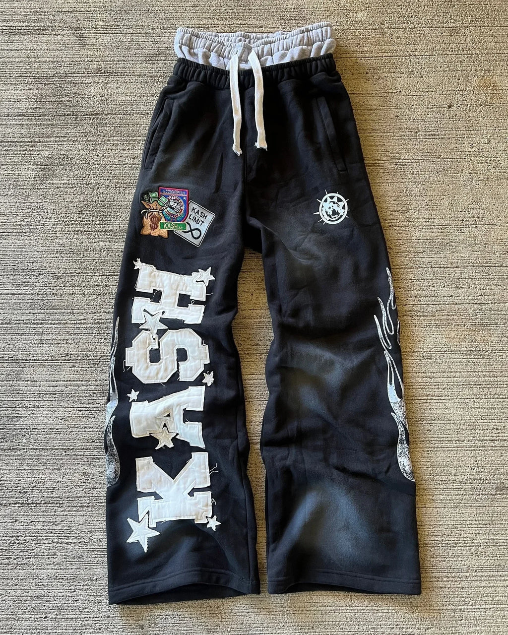 American Y2K Pants Baggy Sweatpants Letter Patch Retro Double Layer Design Men Hip Hop Gothic Elastic Waist Jogging Casual Pants
