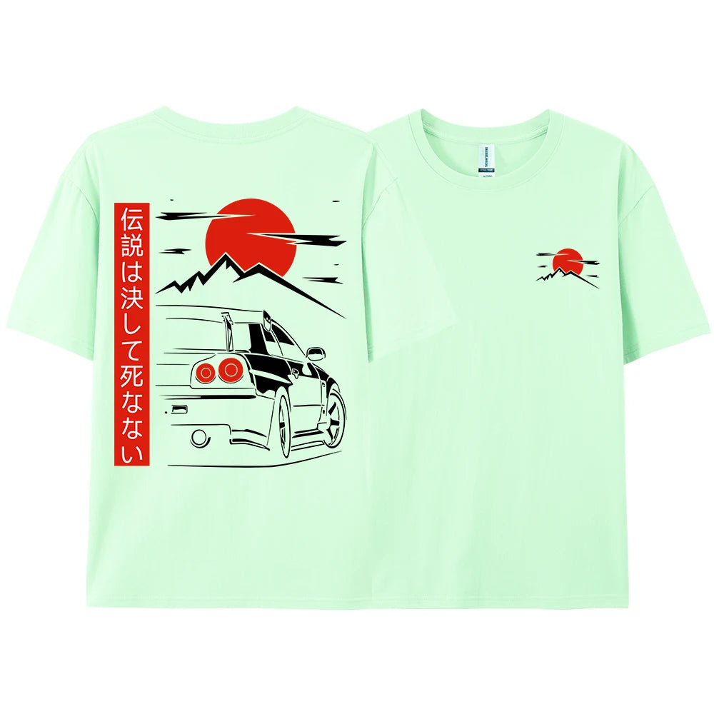 Japanese Style Car JDM Culture GTR Racing T Shirts Men Women Street Wear Original Design Oversized 100% Cotton Couple Tops Tees