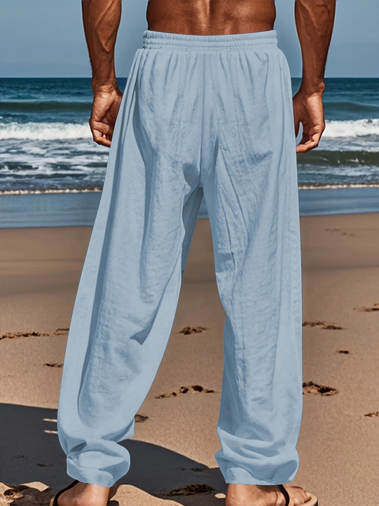 Men s Lightweight Linen Blend Pants with Elastic Waistband and Relaxed Fit for Summer Beach Vacation Casual Wear