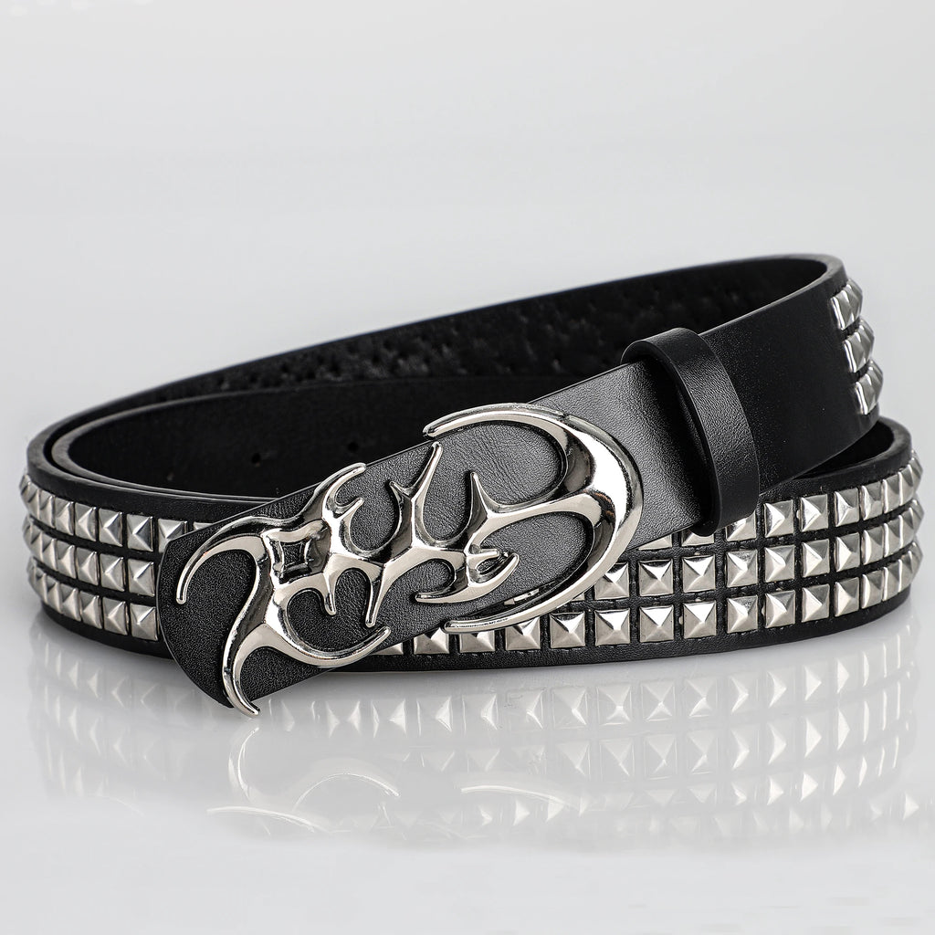 New Stylish Hollow Irregular Buckle Belts - Trendy Rivet Accessory For Gift Giving or Personal Style-Metal Pyramid For Women Men