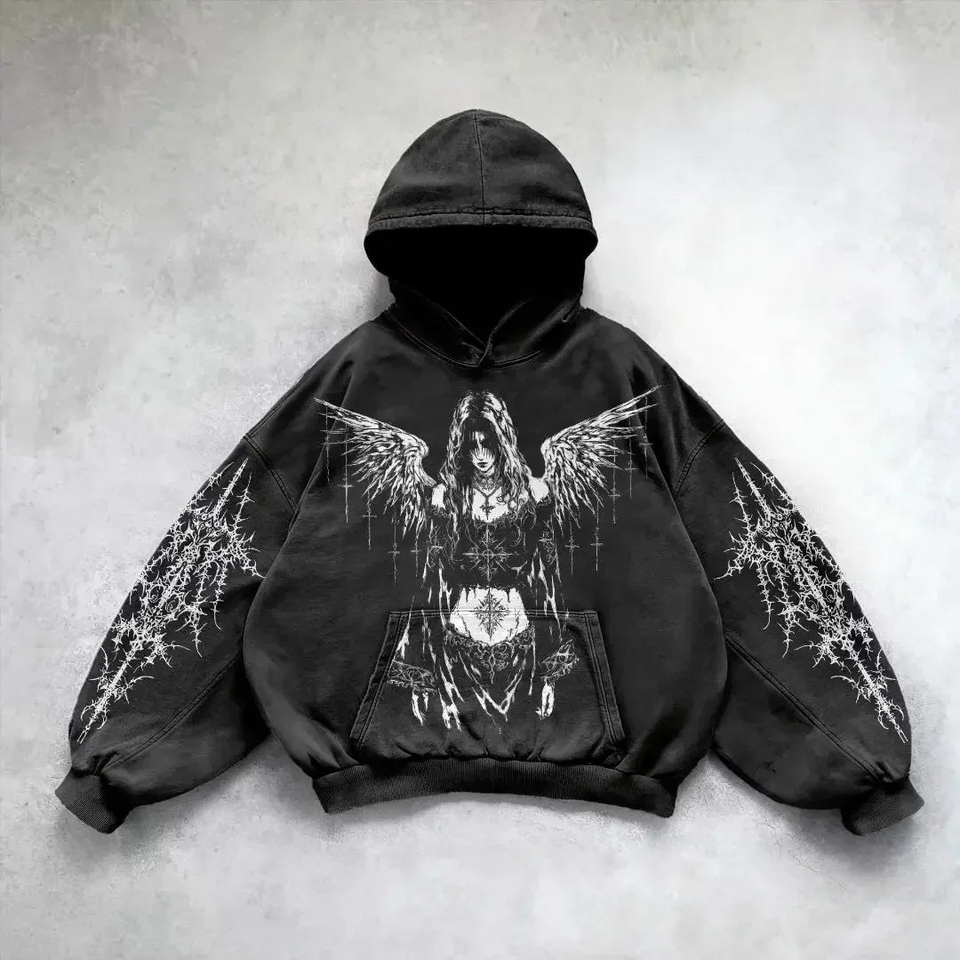 Y2k Vintage Hoodie Women Fashion Print Zip Up Hoodies New Harajuku Hip Hop Long Sleeve Coats Loose Hooded Sweatshirt Streetwear