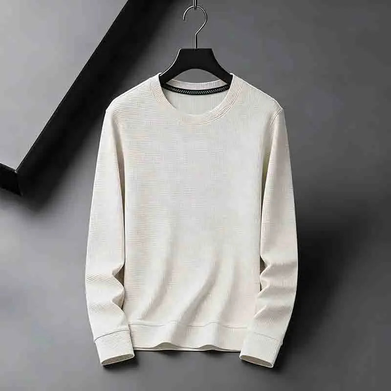 2026 New Arrival Men's Basic Solid Crew Neck Sweater Breathable Long Sleeve Knit Pullover