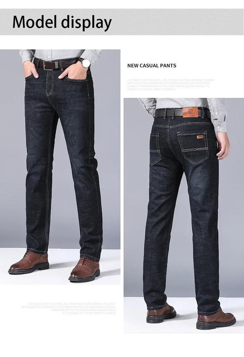 Spring Men Light Luxury Stretch Slim Fit Denim Pants Comfortable Soft Business Fashion Straight Casual Jeans Autumn Brand Clothi