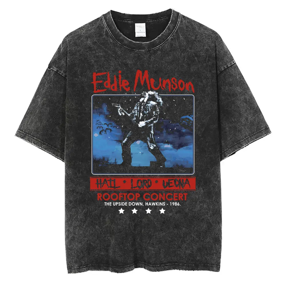 Washed Vintage The Demogorgon Cannibal Flower Monster Graphic T-shirt Eddie Munson T Shirts Men Women Casual Oversized T-shirts