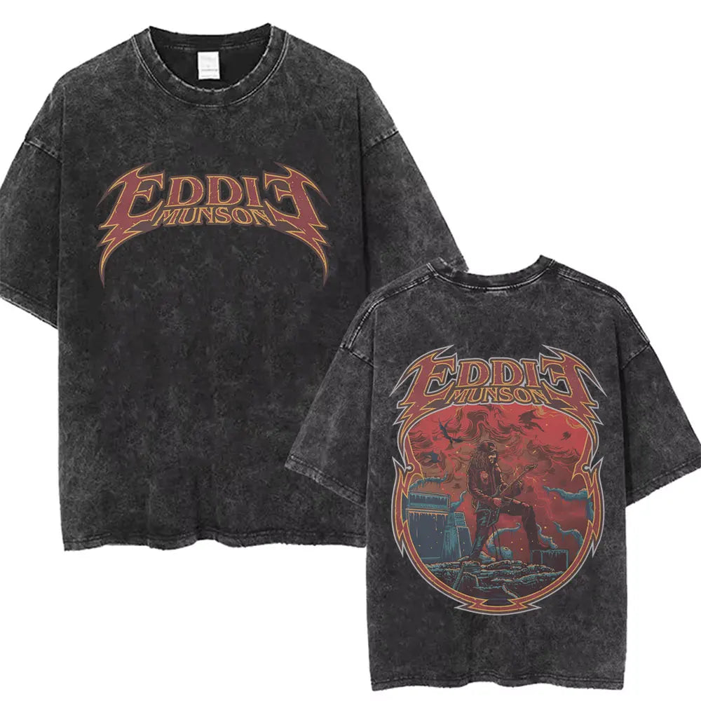 Washed Vintage The Demogorgon Cannibal Flower Monster Graphic T-shirt Eddie Munson T Shirts Men Women Casual Oversized T-shirts