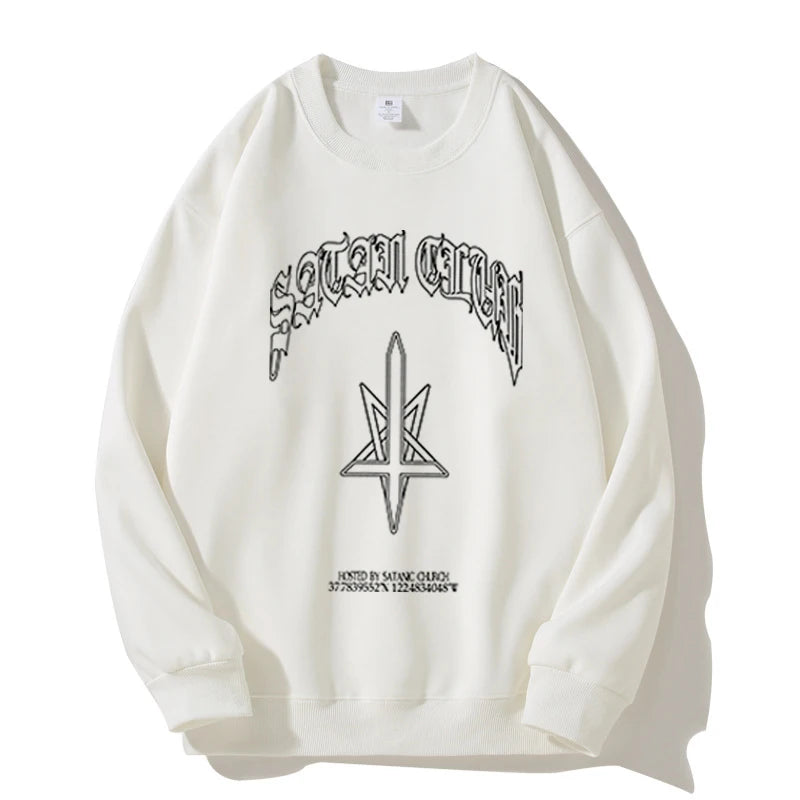 Punk Hip Hop Men Hoodies Satan Club Print Hooded Unisex Autumn Winter Sweatshirt Streetwear Women Y2K Coat Graphic Clothing Goth