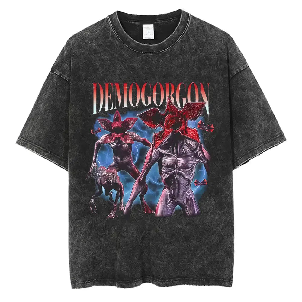 Washed Vintage The Demogorgon Cannibal Flower Monster Graphic T-shirt Eddie Munson T Shirts Men Women Casual Oversized T-shirts